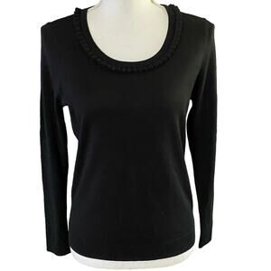 Talbots Size SP PS Small Petite 100% Merino Wool Sweater Ruffle Neck Black